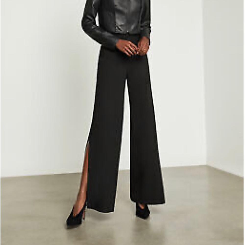 BCBG MAXAZRIA Cooper Wide Leg Trouser Pants Size 4 Black Hem Slit Suiting $198